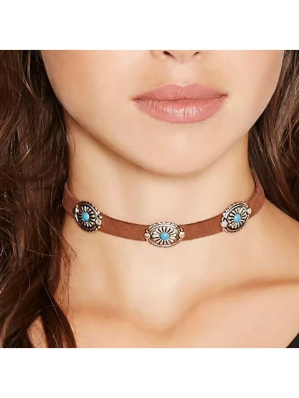 New! Western style Brown Choker Necklace with torques Accents